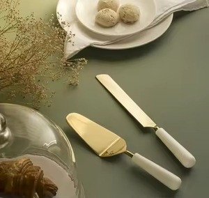 Ensemble de dessert pour dîner, couteau à gâteau en métal et spatule, élévateur à gâteau en acier inoxydable, vaisselle de fête - Product Image 6