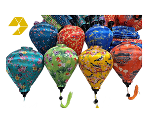 Hoi An Silk Lantern Diamond Shape Hoi An Silk Lantern with Crane Bird Floral <b>Pattern</b> Handmade Vietnam Decorative Hanging Lantern - Product Image 1