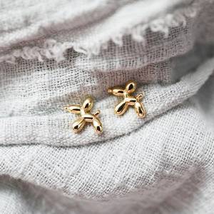 925 Sterling Silver Balloon Dog Stud Earrings Gold Plated Tiny Animal Earrings 12.7x9.5mm Cute Fine WJewelry Gift - Product Image 5
