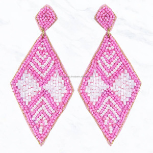 ต่างหูลูกปัดรูปเพชรทำด้วยมือต่างหูห้อยทรงเรขาคณิตสไตล์โบฮีเมียนเครื่องประดับน้ำหนักเบาสำหรับผู้หญิงชุดใส่ไปงานปาร์ตี้ - Product Image 2