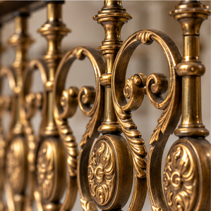 Rampe d'escalier en métal bronze orné avec balustres ovales et volutes décoratives pour intérieurs de luxe - Product Image 2