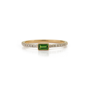 Customize Gemstone Handmade Tsavorite & Diamond <b>Stacking</b> Minimalist <b>Ring</b> Solid 14K Yellow Gold Wholesale Birthday Gift For Her - Product Image 1