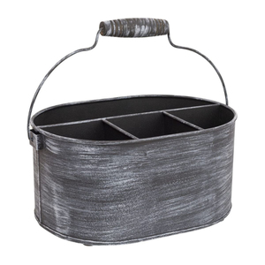 Organizador de utensilios de cocina de metal galvanizado estilo rústico con asa de madera, duradero, con 6 compartimentos, para mesa de cocina. - Product Image 4