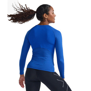 Women <b>Long</b> <b>Sleeve</b> Crew Neck Yoga <b>Top</b> Solid <b>Blue</b> Breathable Compression Shirt Skinny Fit Athletic Workout Wear Waterproof Front - Product Image 4