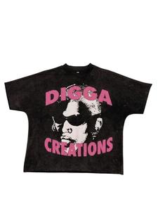 T-shirt noir surdimensionné Digga Creations, streetwear unisexe, jersey de coton, imprimé sur le devant et le dos, logo, col rond, manches régulières - Product Image 1