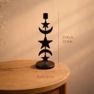 Portavelas de metal negro con forma de estrella y luna, perfecto para decoración festiva y de temporada del hogar, venta al por mayor desde India. - Product Image 5