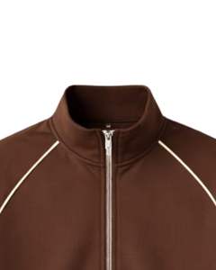 Ensemble de survêtement marron personnalisé pour homme – Veste zippée intégrale et pantalon de jogging avec passepoil contrastant – Tenue de sport et streetwear – OEM ODM - Product Image 2