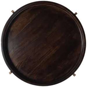 Modern Round Wooden Side <b>Table</b> with Gold Metal Frame Two-Tier Design for Living Room Indoor Furniture Decoration - Product Image 3
