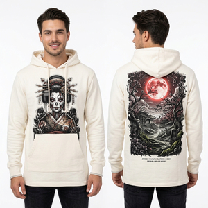 เสื้อฮู้ดดี้สไตล์วินเทจลายเกอิชาซอมบี้ซากุระการ์เดนสำหรับผู้ชาย  ทรงโอเวอร์ไซส์ ลวดลายกราฟิกศิลปะญี่ปุ่นรูปพระจันทร์  แบบย้อมสีเอซิดวอช สตรีทแวร์ - Product Image 1