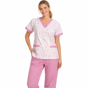 Hospital <b>Scrubs</b> for Women Men V Neck Cute Medical Nurse Shirt Printed <b>Scrub</b> Tops & Long Pants Set Casual <b>Uniform</b> with Pockets - Product Image 2