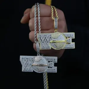Collier pendentif pour homme We World en argent plaqué or 14 carats bicolore, micro-pavé de zircone cubique 5A, style Rapper Punk Hip Hop, cadeau de bijoux - Product Image 2