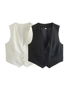 Gilet sans manches chic pour femme, col en V, simple boutonnage, élégant, blanc - Product Image 5