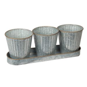 Meilleur ensemble de pots de fleurs rustiques en métal galvanisé tendance avec plateau pour la décoration intérieure et extérieure du jardin, taille et forme personnalisées - Product Image 5