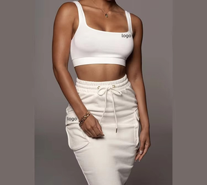 Wholesale Custom Logo High Quality White Slim Dress Causal <b>Crop</b> <b>Top</b> and Skirt <b>Set</b> for Women's Short <b>Set</b> Two Piece <b>Set</b> Dresses - Product Image 3