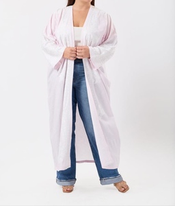 Wholesale New Style Modest Abaya Robe Islamic Clothing Front Open Muslim Women Long Dress Polyester Floral V Neck Long Sleeve - Product Image 5