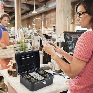 Medium Metal Cash <b>Box</b> with Money Tray and Key <b>Lock</b> Small Safe Metal Drawer - Product Image 3