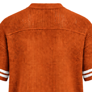 เสื้อเจอร์ซีย์คอวีถักลายทางสีส้มไหม้แบบสั่งทำพิเศษ แขนสั้น ระบายอากาศได้ดี ทรงโอเวอร์ไซส์ สไตล์ลำลอง เหมาะสำหรับทีมกีฬา - Product Image 6