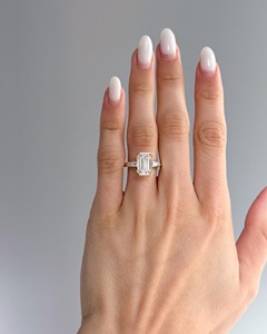 Emerald Cut <b>Diamond</b> <b>Ring</b> 3.6 CT Lab Grown 14K Yellow Gold Baguette Half Bezel Three Stone Engagement <b>Ring</b> - Product Image 5
