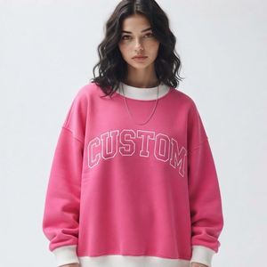 Sweat-shirt rose oversize à col montant pour femme, imprimé lettres, épaules tombantes, manches longues, style streetwear décontracté, haut tendance pour l'automne - Product Image 1