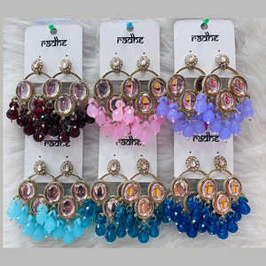 Pendientes colgantes de cuentas y piedra Kundan chapados en oro Accesorio de moda - Product Image 1