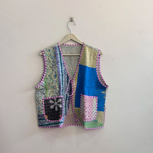 Veste sans manches unisexe Kantha faite à la main, imprimée au bloc, style indien, pour l'été - Product Image 1
