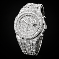 Montre Chronographe Classique en Moissanite et Diamants Baguette Givrés, Style Hip Hop de Luxe pour Hommes, Mouvement Quartz Seiko Analogique, Acier Inoxydable, Étanchéité 3 ATM