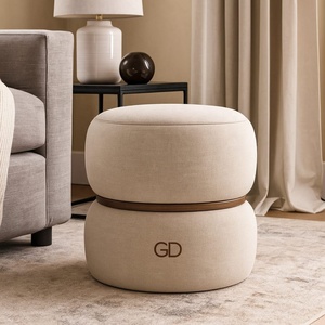 2025 Modern Handcrafted Pink Velvet Fabric <b>Small</b> Round Ottoman Low Storage Accent <b>Stool</b> for Living & Bedroom - Product Image 3
