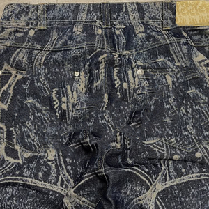 <span class=keywords><strong>Jeans</strong></span> Cargo Blu Scuro con Etichetta in <span class=keywords><strong>Pelle</strong></span> Personalizzata, Stampa Laser, Strisce Bruciate, Gamba Larga, Stile Vintage Streetwear - Product Image 3