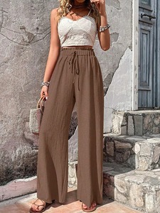 Pantalon large décontracté taille haute en soie glacée pour l'été, coupe ample, imprimé tie-dye effet peinture à l'encre, pour femme, classique, mode basique - Product Image 5