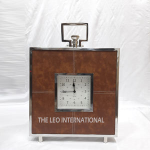 Horloge de table en acier inoxydable et cuir, sans tic-tac, design simple et élégant, pour bureau, étudiant, salon - Product Image 1