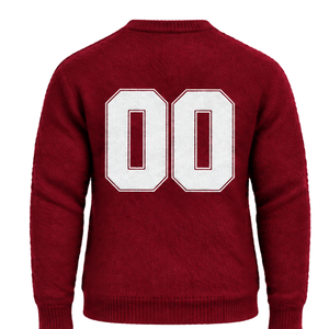 Custom Dark Red <b>Men</b> Fuzzy Knit Sweater Crew Neck Long Sleeve Soft Casual <b>Winter</b> Pullover <b>Jumper</b> with Custom Raised Chest Logo - Product Image 2