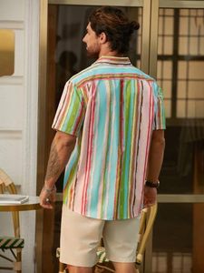 Chemise imprimée pour homme à manches courtes, style hawaïen tropical, décontractée, boutonnée, pour l'été, motif floral coloré, haut pour homme, été - Product Image 2