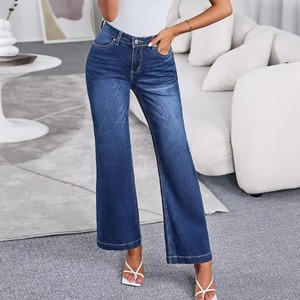 Jeans en denim bleu décontracté et sexy pour femme, coupe droite, taille élastique, lavable, écoresponsable, style streetwear - Product Image 6