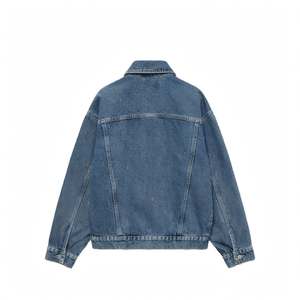 Mens Medium Blue Denim <b>Trucker</b> <b>Jacket</b> Button Up Jean <b>Jacket</b> with Flap Chest Pockets New Men's Vintage <b>Jacket</b> Friendly Spring - Product Image 2