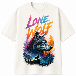 เสื้อยืดสีดำพิมพ์ลายหมาป่าเดียวดายสำหรับผู้ชาย แขนสั้น คอกลม ทรงปกติ สวมใส่สบาย ผ้าฝ้ายเจอร์ซีย์ 100% ระบายอากาศได้ดี - Product Image 1