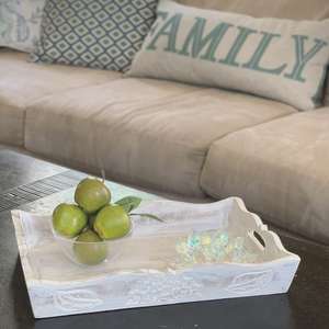 Plateau en bois d'acacia sculpté à la main, style rustique, plateau ottoman, plateau en bois, décoration de mariage, plateau personnalisé - Product Image 5