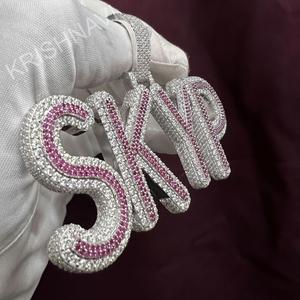 Premium VVS Moissanite Ruby Diamond SKYP <b>Name</b> Fully Iced Out <b>Custom</b> Pendant Personalized Hip Hop Jewelry <b>Necklace</b> Gift For Men - Product Image 2