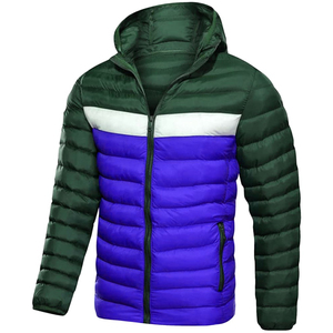 2026 Premium Men's Hooded Puffer Jacket Color Blocking Purple Green Windproof Zipper Closure Casual Winter Jacket Regular Fit - Product Image 1