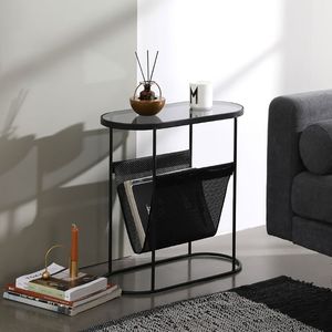 Trending Sale Metal Side Table <b>Office</b> Furniture Glass Top with Newspaper Rack End Table Cabinet for Living Room, <b>Drawing</b> Room - Product Image 1