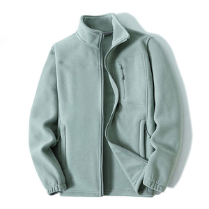 Low Price Light Green Fleece <b>Jacket</b> Stand Collar Zipper Closure Casual Solid Color Autumn Wear Regular Fit Polyester Material - Product Image 1