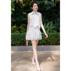 VIATKA Robe midi blanche en laine peignée pour femme, manches courtes, boutonnée, taille haute, coupe trapèze, col rabattu, anti-plis, décontractée VKSE0431 - Product Image 4