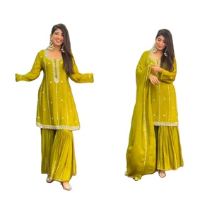 Trending New Heavy Faux Georgette 5mm Secuencia Diseñador Ropa de fiesta para mujer Salwar Kameez Seda Vestido paquistaní Top Sharara Plazzo - Product Image 1