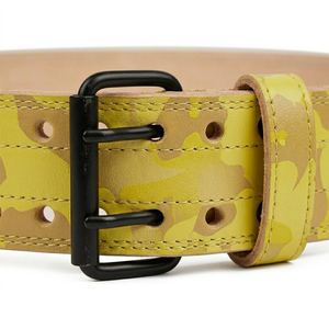 Cinturón de levantamiento de pesas de cuero de vaca con camuflaje amarillo, cinturones de soporte lumbar ajustables con hebilla de garra para fitness y entrenamiento de fuerza - Product Image 2