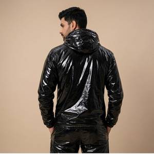 Ensemble de survêtement à capuche noir délavé pour homme, coupe longue, imperméable, en coton/polyester, style streetwear, décontracté, printemps, pantalon de jogging et veste - Product Image 3
