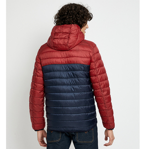 Men's Solid Color Blocking Canvas Puffer <b>Jacket</b> <b>Red</b> Navy Winter Casual Zipper Closure <b>Waterproof</b> Windproof - Product Image 2