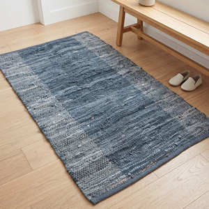 2' x 3' Black Diamond Recycled Leather Accent Rug for Entryway Bedroom Scandinavian Contemporary & Boutique Hotel Interiors - Product Image 4
