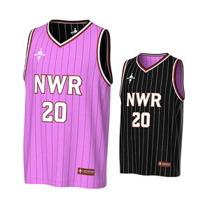 Maillot de basket-ball rayé personnalisé sublimé pour hommes, sans manches, col en V - Product Image 3