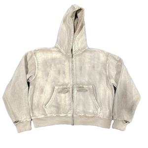 Custom Heavyweight 500 1000 Gsm Terry Fleece Cropped Boxy Sun Faded Distressed Acid Wash Zip up <b>Hoodies</b> <b>Men</b> - Product Image 3