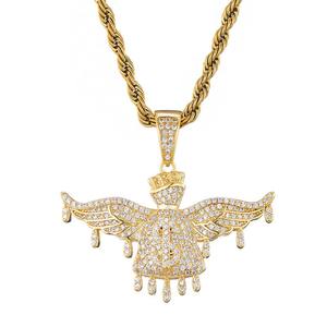 Coffret Cadeau Noël 2025 – Grand Collier Pendentif Ange en Zircon Glacé pour Homme, Pendentif Dollar en Laiton Tendance - Product Image 1