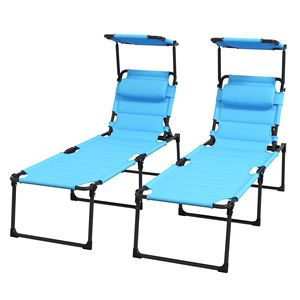 Outdoor <b>Pool</b> Sun <b>Tanning</b> Chairs Set of 2 Blue 4 Position Reclining Chaise Lounge Sunroof Headrests Aluminum Frame for Gym Use - Product Image 1